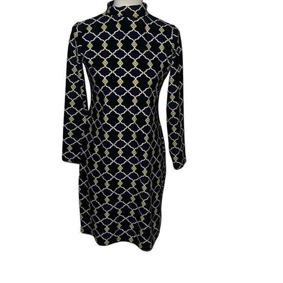 Jude Connally Quatrefoil Geometric Print Turtleneck Dress Packable Stretchy Sz S